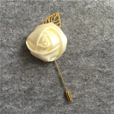 Ivory Брошь Шелковая Роза цветок жених бутоньерка Мужская бутоньерка на костюм для свадьбы Цветы вечерние декоративная брошь смешанный разноцветный цвет - Цвет: Ivory