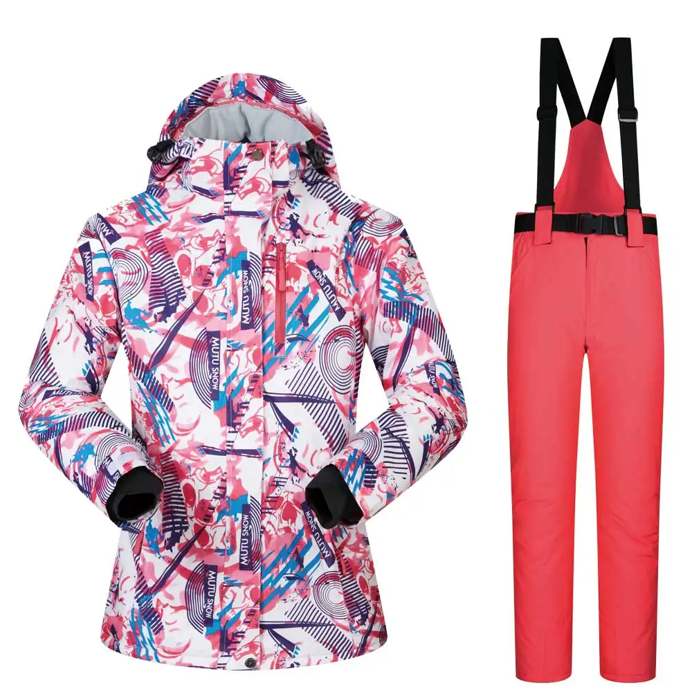 FSHY WATERMELON RED Mutusnow утолщенный теплый лыжный костюм для мужчин и женщин зимний FemaleBreat ветрозащитный водонепроницаемый лыжный Сноубординг куртка брюки костюм - Цвет: FSHY WATERMELON RED