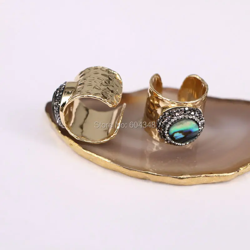 5 шт. широкие кольца золотого цвета с натуральным абалоновым покрытием и стразами