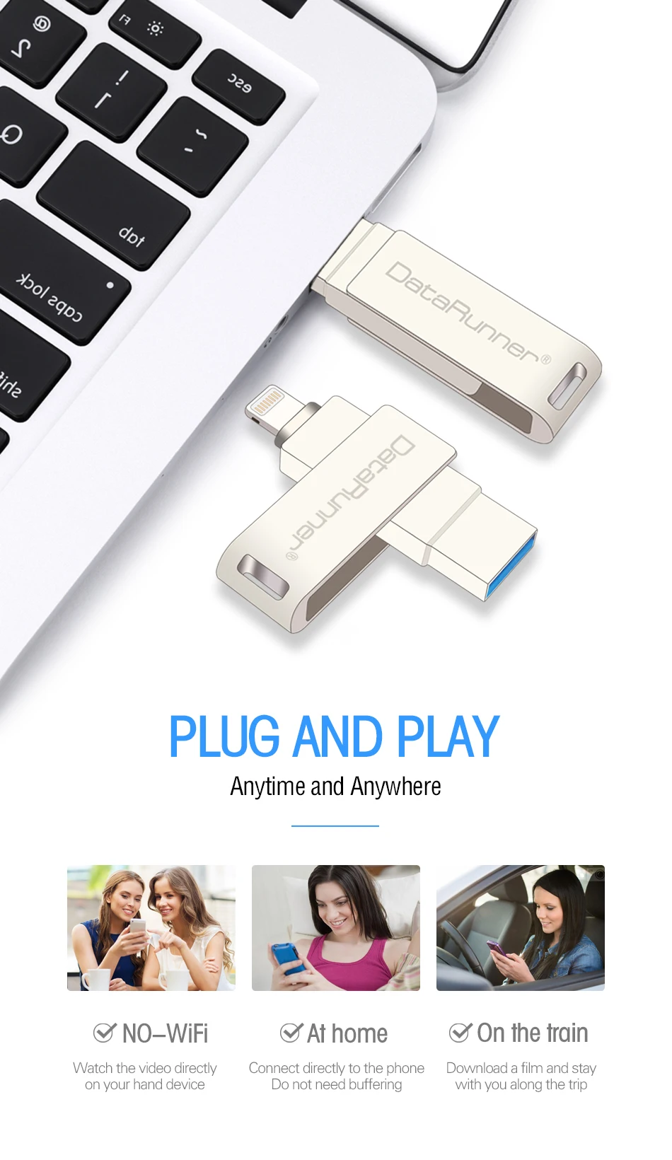 DataRunner Usb 3,0 OTG USB флеш-накопитель для iPhone/iPad/PC 2 в 1 микро Usb флешка 16 г 32 г 64 г 128 г флешки флэш-диск