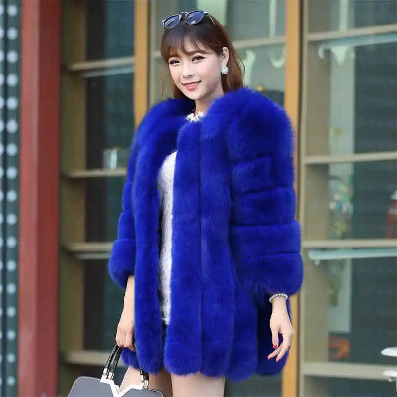 royal blue BHUNATI S-6XL, зимняя Роскошная Шуба из искусственного лисьего меха, тонкая длинная розовая красная синяя куртка из искусственного меха, женские пальто из искусственного меха Manteau Fourrure - Цвет: royal blue