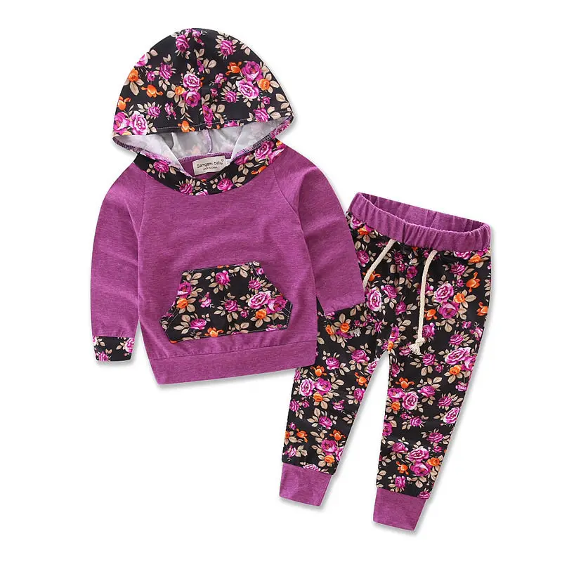 2pcs!!Baby Girls Kids Spring Sweatshirt Hooded Long Sleeve Floral Tops+Flower Pants Autumn Outfits Set | Детская одежда и обувь