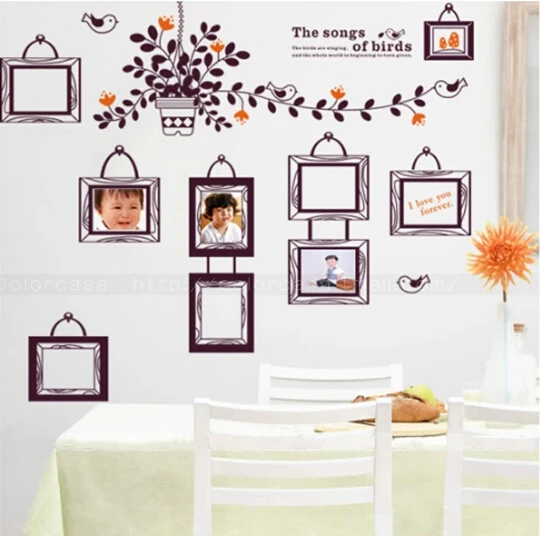 Фоторамка с изображением коричневых цветов и птиц настенные наклейки сделай сам