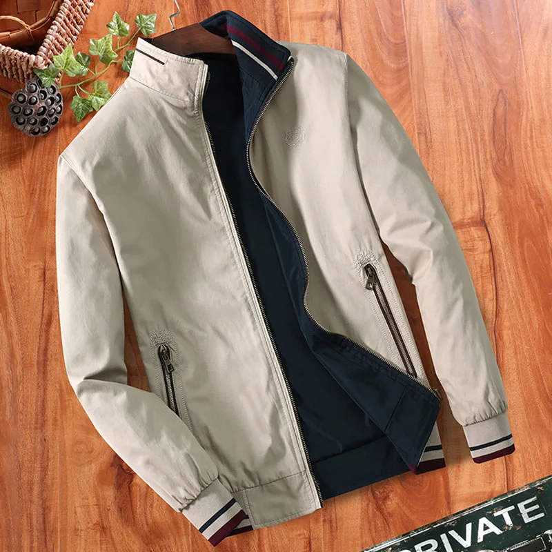Light Khaki MANTLCONX, новинка, весенне-осенние мужские куртки, повседневные пальто, одноцветная Мужская одежда, куртки с воротником-стойкой, Мужская Двусторонняя одежда - Цвет: Light Khaki