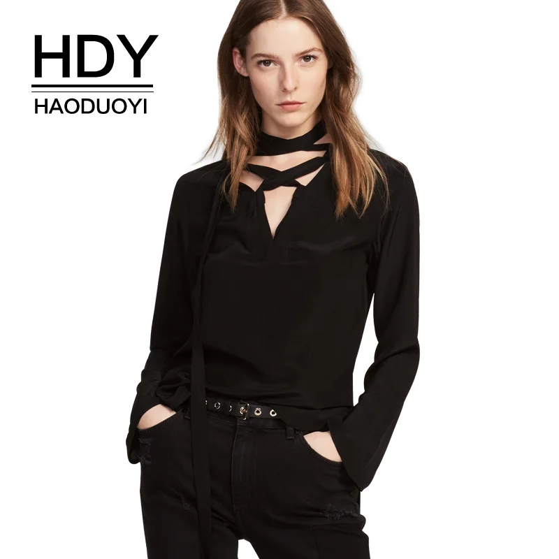 HDY Haoduoyi шифоновая блузка на шнуровке спереди женские повседневные рубашки