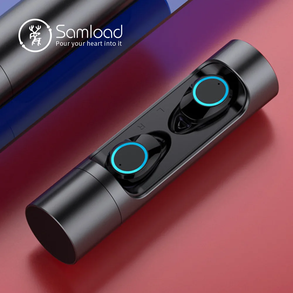 Black Samload, настоящие беспроводные стерео наушники, Bluetooth 5,0, вкладыши, наушники, IPX7, водонепроницаемые наушники с зарядным устройством для iPhone 7 8 - Цвет: Black