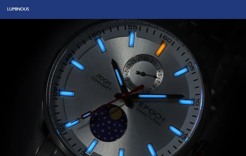 Epoch Мужские кварцевые часы мужские часы Роскошные T100 Тритий Светящиеся erkek kol saati Авто Дата relogio masculino erkek saat 6021GS