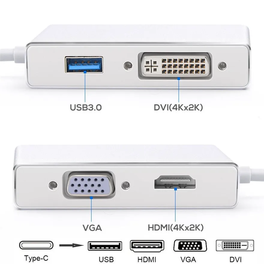 Кабель-адаптер 4 в 1 USB 3 C HDMI VGA DVI для ноутбуков Apple Macbook Google Chromebook Pixel 30 шт. |