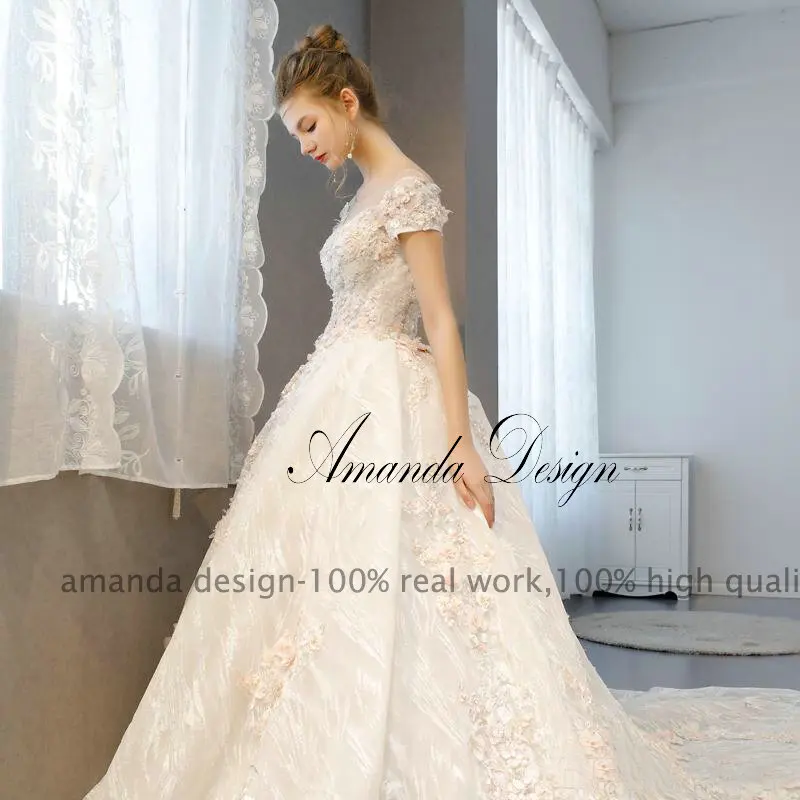 Аманда дизайн vestido de noiva princesa короткий рукав кружева аппликация цветы ручной работы свадебное платье