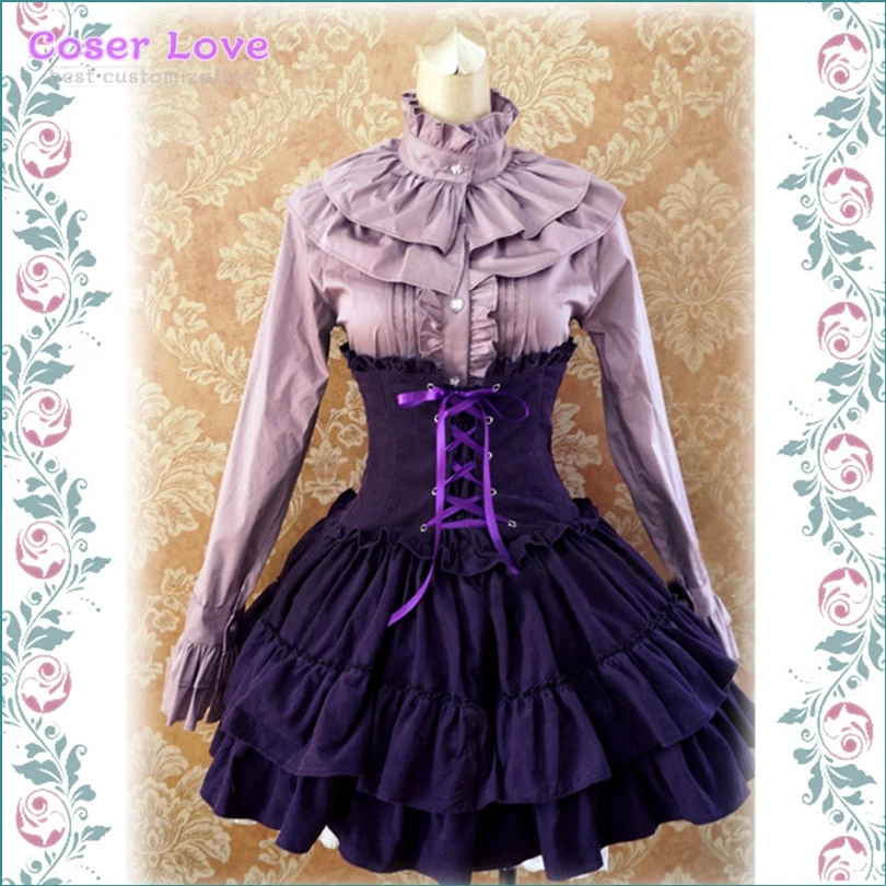 

Gothic Lolita Dress SK Lavender High Waist Lace Up Ruffles Skirt