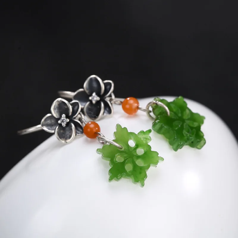 2018 Hot Sale Rushed Brinco Deer S925 Pure Antique Old Mosaic And Field Jade Jasper South Snowflake Earrings Wholesale | Украшения и