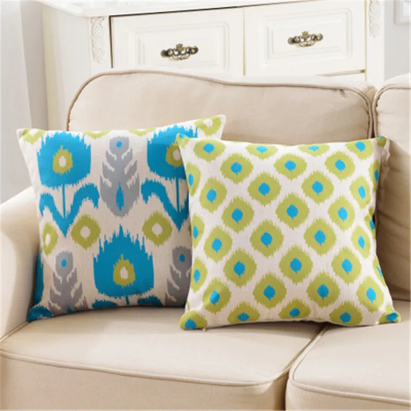 Наволочка для подушки льняная наволочка синяя геометрический скандинавский