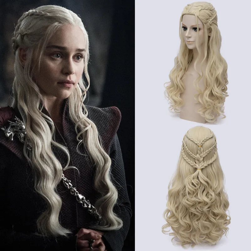 Game of Thrones Daenerys Targaryen Cosplay Wig Synthetic Hair Long Wavy Dragon of Mother Wigs Halloween Party Costume for Women