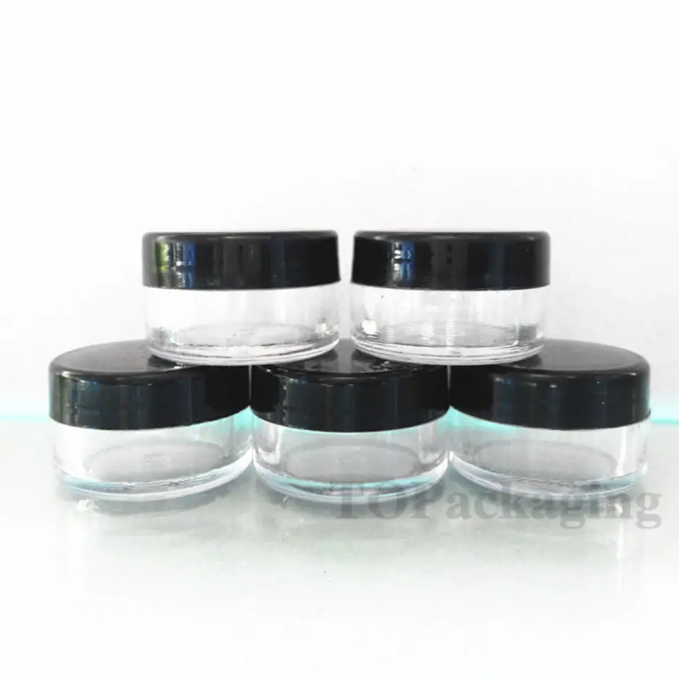 50 шт./лот-5 г банка для крема прозрачная пластиковая коробка с черной винтовой