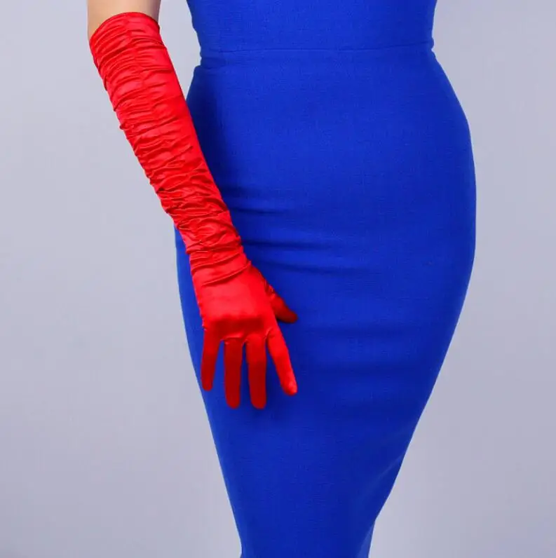 Женская длинная перчатка из искусственного атласа 50 см | Аксессуары для одежды