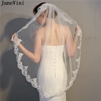 janevini vintage ivorywhite wedding veil with comb one layer tulle women short bridal veil lace applique edge bride accessories