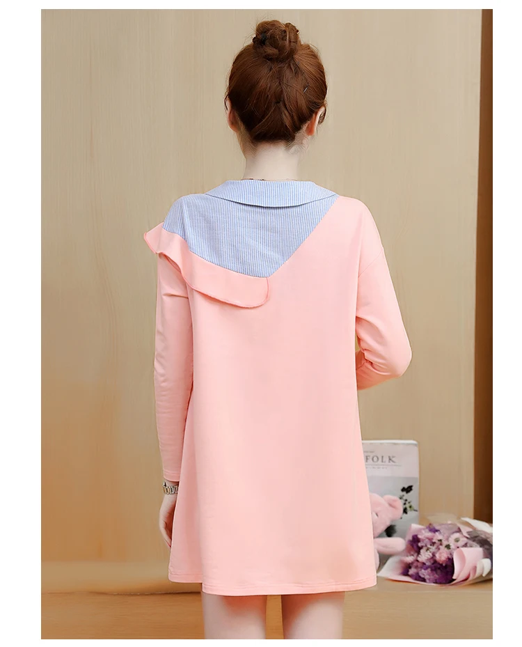 Clobee 2017 осень-зима свободные полосатые отложным воротником лоскутное платье для