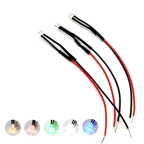 

50Pcs 3V 5V 6V 9V 12V 24V 36V 48V 110V 220V Straw Hat Head Clear 5mm LED With 20cm Red&Black Wire, Light=Warm White