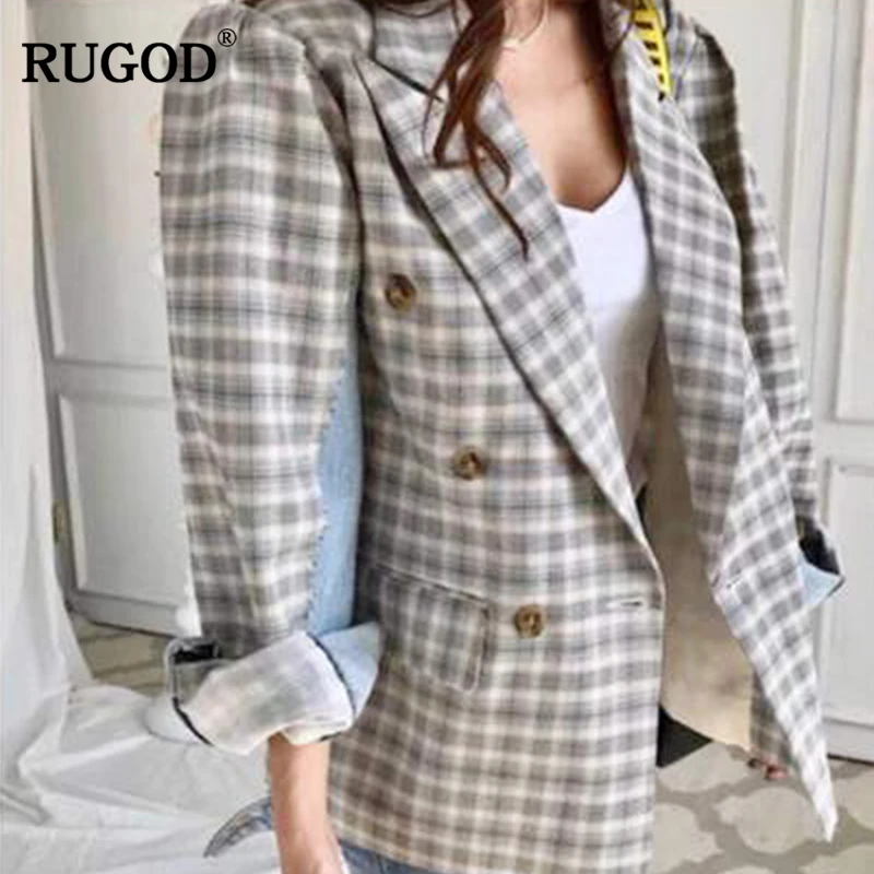 Женский блейзер RUGOD клетчатый в стиле пэтчворк с отложным воротником 2019|Женские