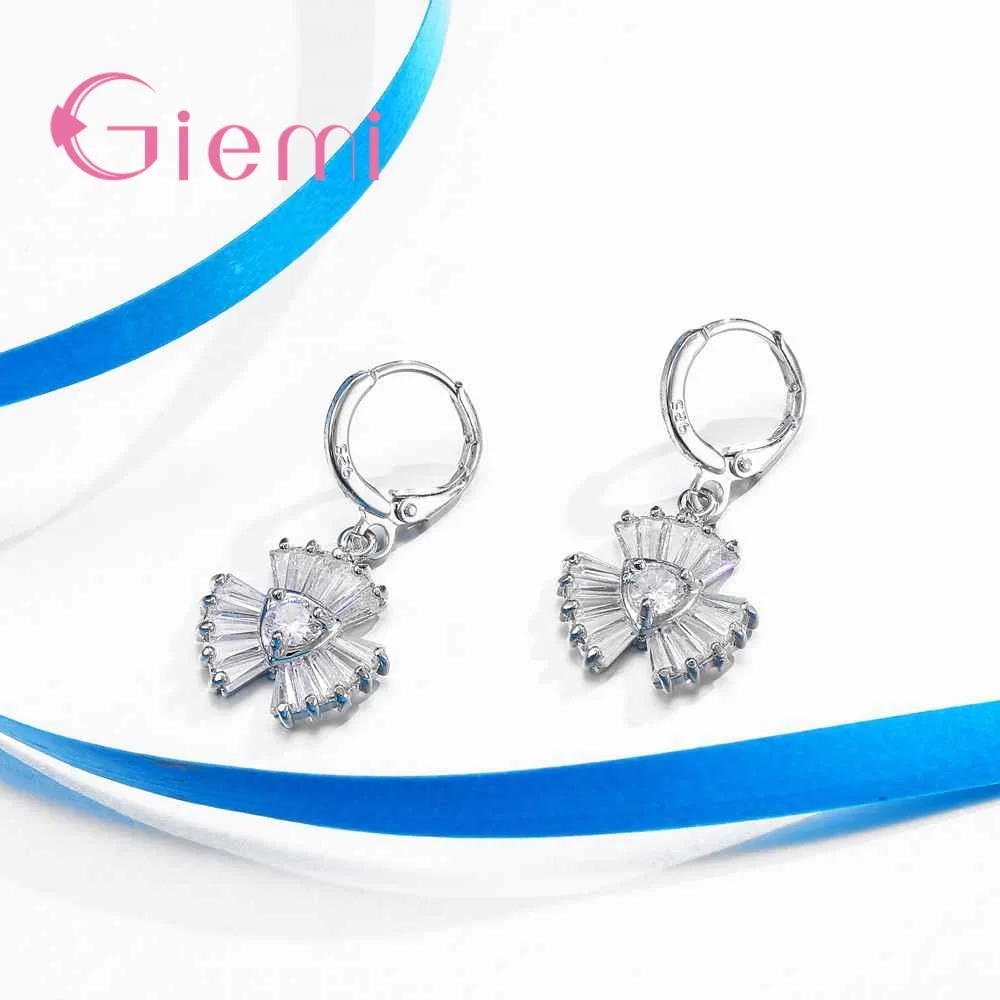 

Ture 925 Sterling Silver Pendant Necklace Earring Set For Women Wedding Jewelry Bling Bling Crystal Lady Party Accessory