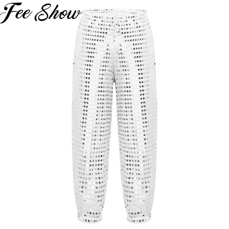 

Леггинсы для девочек FEESHOW, модные облегающие брюки с блестками, костюм для фитнеса, представлений, танцевальных соревнований