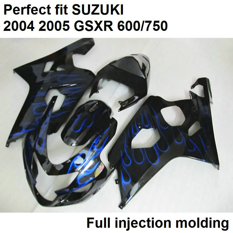 

Обтекатели под давлением для Suzuki GSXR600/750 K5 2004 2005 Синий Пламя Черный комплект обтекателей GSXR600/750 04 05 LV02