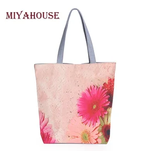 Женская Холщовая Сумка-тоут на одно плечо, с цветочным принтом