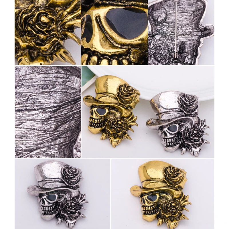 DoreenBeads уникальный череп значки Ретро булавка брошь мужской женский костюм, воротник рубашки булавки для толстовки свитер пальто футболка шляпа 4,4x4,3 см