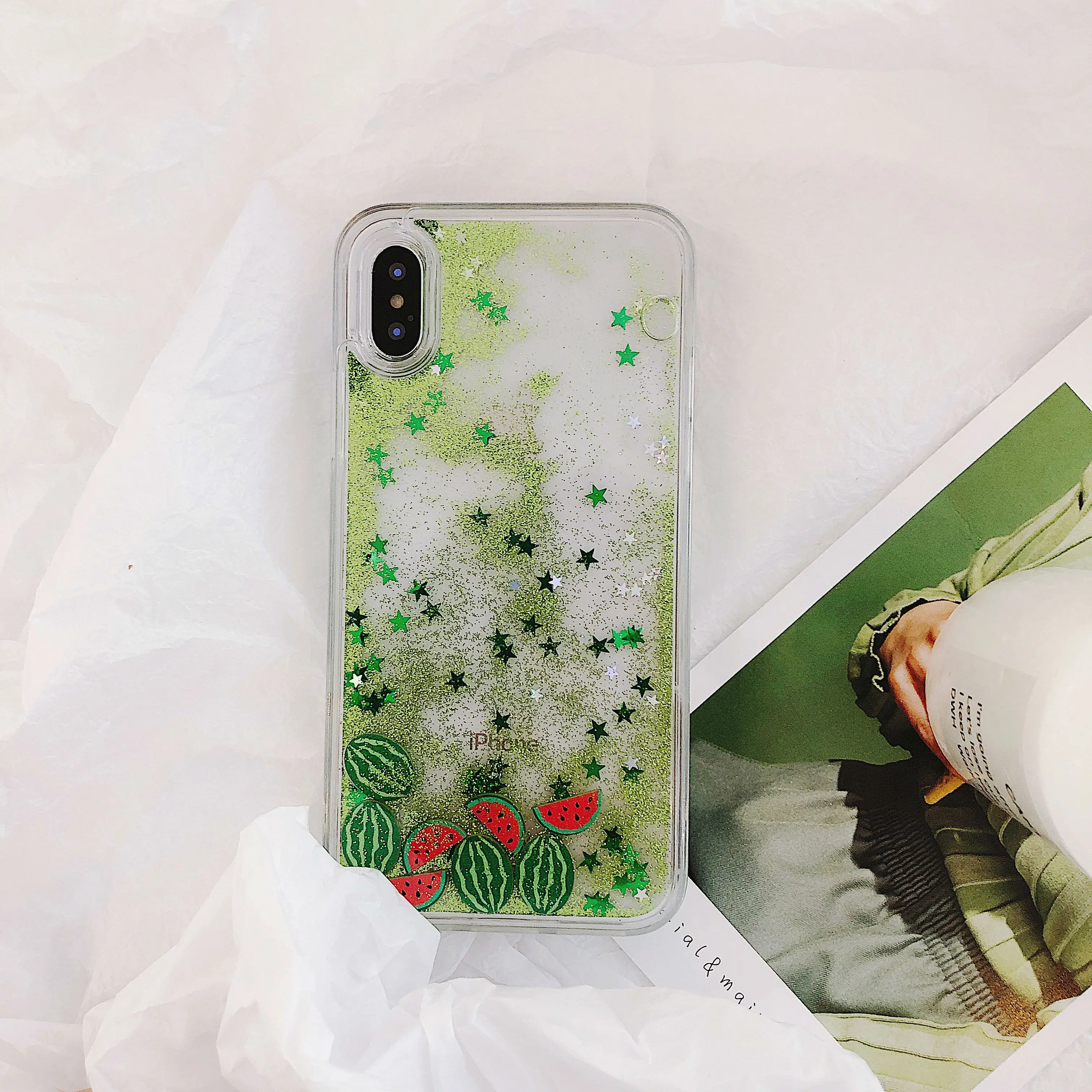 Fresh Quicksand Case For iPhone X 7 8 Phone 6 6s Plus XR XS Max Bling Dynamic Watermelon Avocado Cactus Capa |