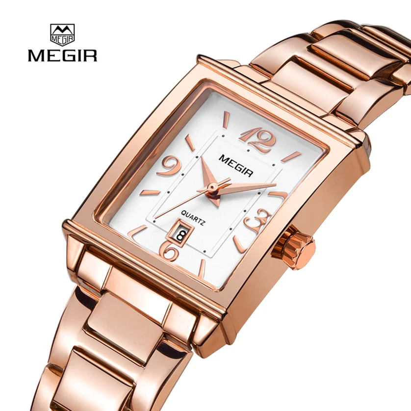 MEGIR Top Brand Fashion Women Watches Luxury Rose Gold Watch Stainless Steel Auto Date Ladies Lady Clock Reloj Mujer | Наручные часы
