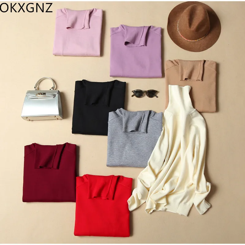 2018 Winter Women's Turtleneck Sweater Loose-Hair Knitting Thick-Backed Elastic Large Size Keep Warm Pure Color A191 | Женская