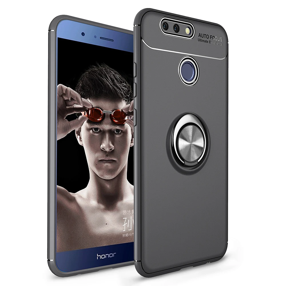 Huawei Honor V9/вид 9 чехол Honor 8 Pro Чехол 5,7 дюймов QAZ Мэгги противоударный мягкий бампер металлическое кольцо-держатель кронштейн Funda - Цвет: Black