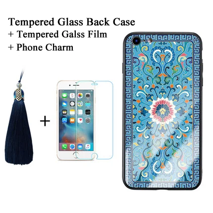 For iPhone XS MAX Yanxi style case X 8 7 6s plus glass back cover soft silicone edge shell for XR Traditional Chinese |