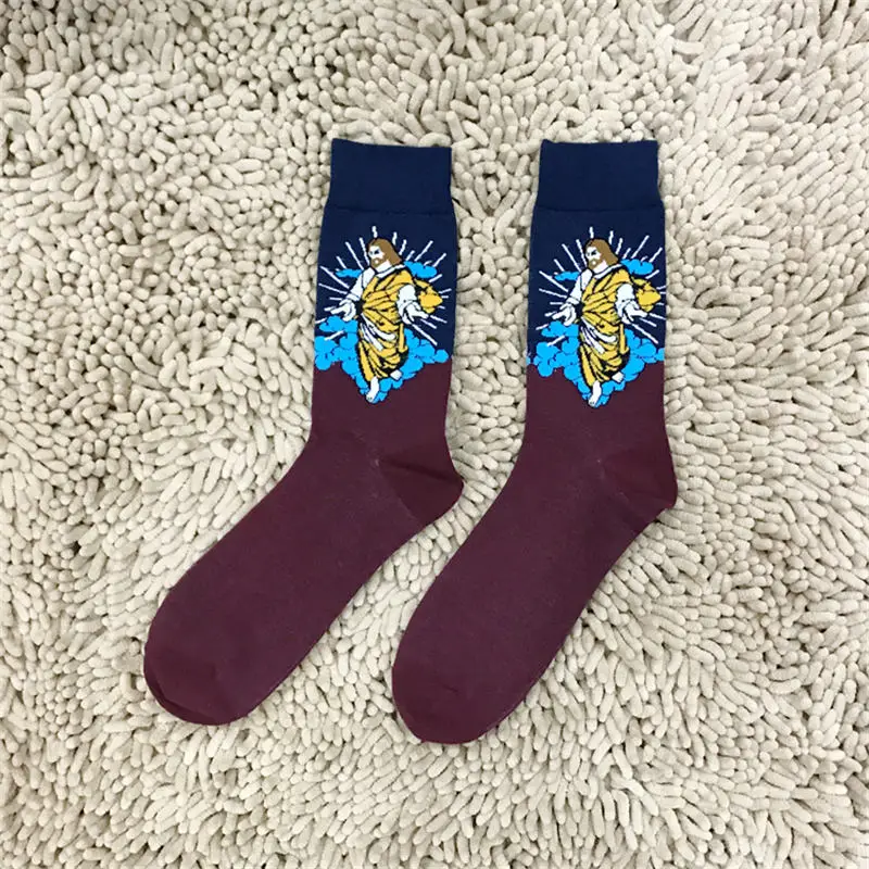 52091 Moda Socmark счастливые мужские носки смешное искусство платье носки цвет много мужские летние модные носки набор с принтом Ван Гог искусство носки - Цвет: 52091