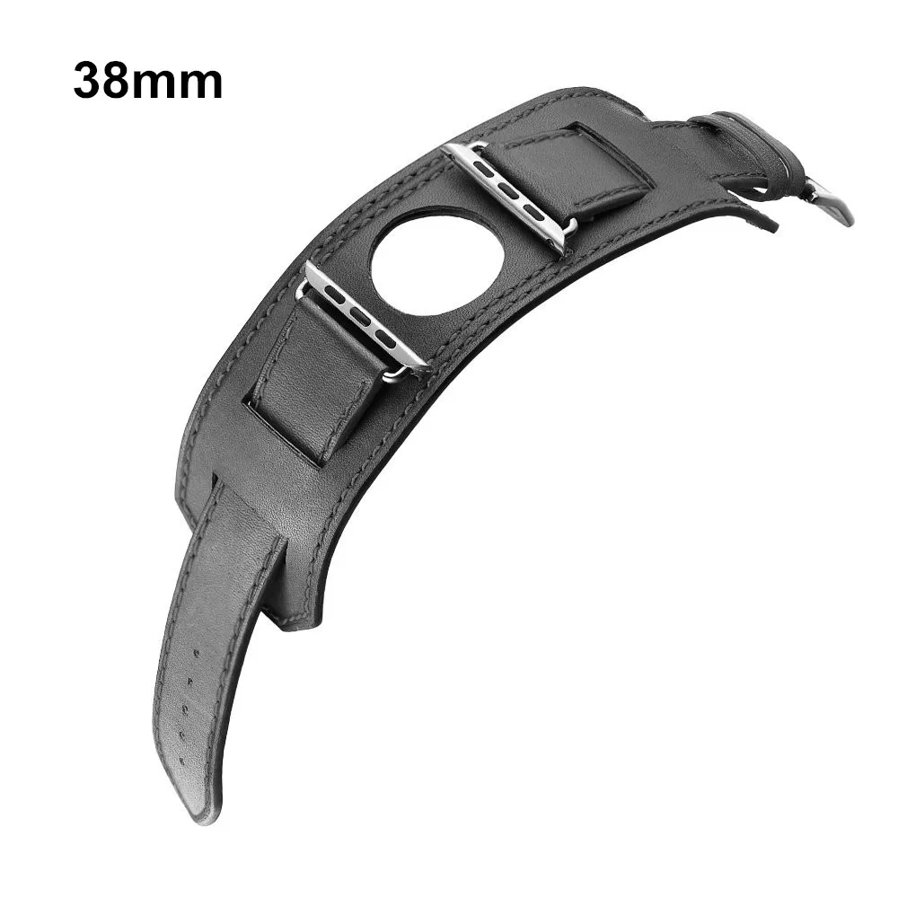 Ремешок из натуральной кожи для apple watch 4 5 44 мм 40 мм ремешок iwatch 42 мм 38 мм двойной тур Браслет apple watch 5 4 3 2 ремешок для часов - Цвет ремешка: 38mm Black Cuff