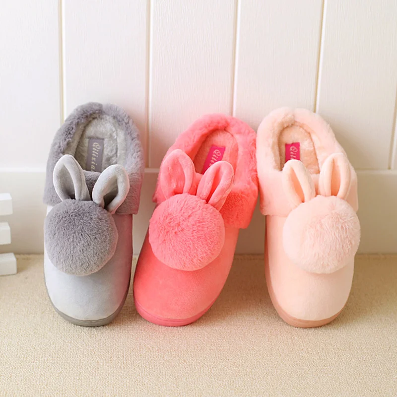 

Women Indoor Slippers Spring Winter Warm Shoes Woman Faux Fur Slip On Home Plush Slippers Cartoon Style Female Cotton Slides