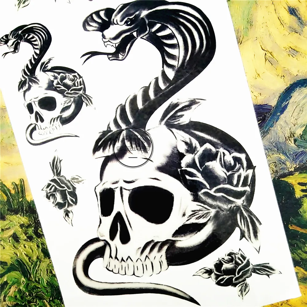 SHNAPIGN временная татуировка на руку Salamander Snake Skull 17*10 см водостойкая поддельная хна