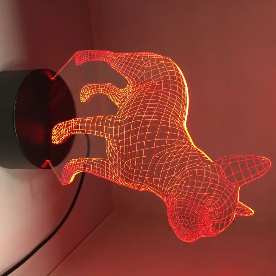 3D светодиодный ночник в виде французского бульдога 7 цветов USB голограмма