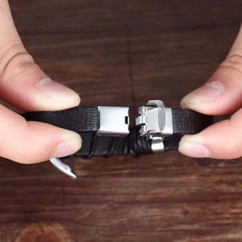 Toggle-clasps Combination Stainless Steel Genuine Leather Bracelet 3