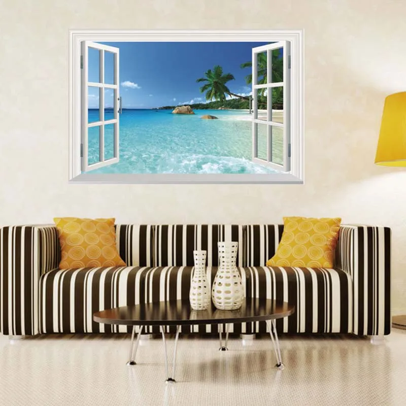 Я Go 3 dvinyl стены Аксессуары Wall Art Гостиная dedroom фальш окно пейзаж городской реки DIY