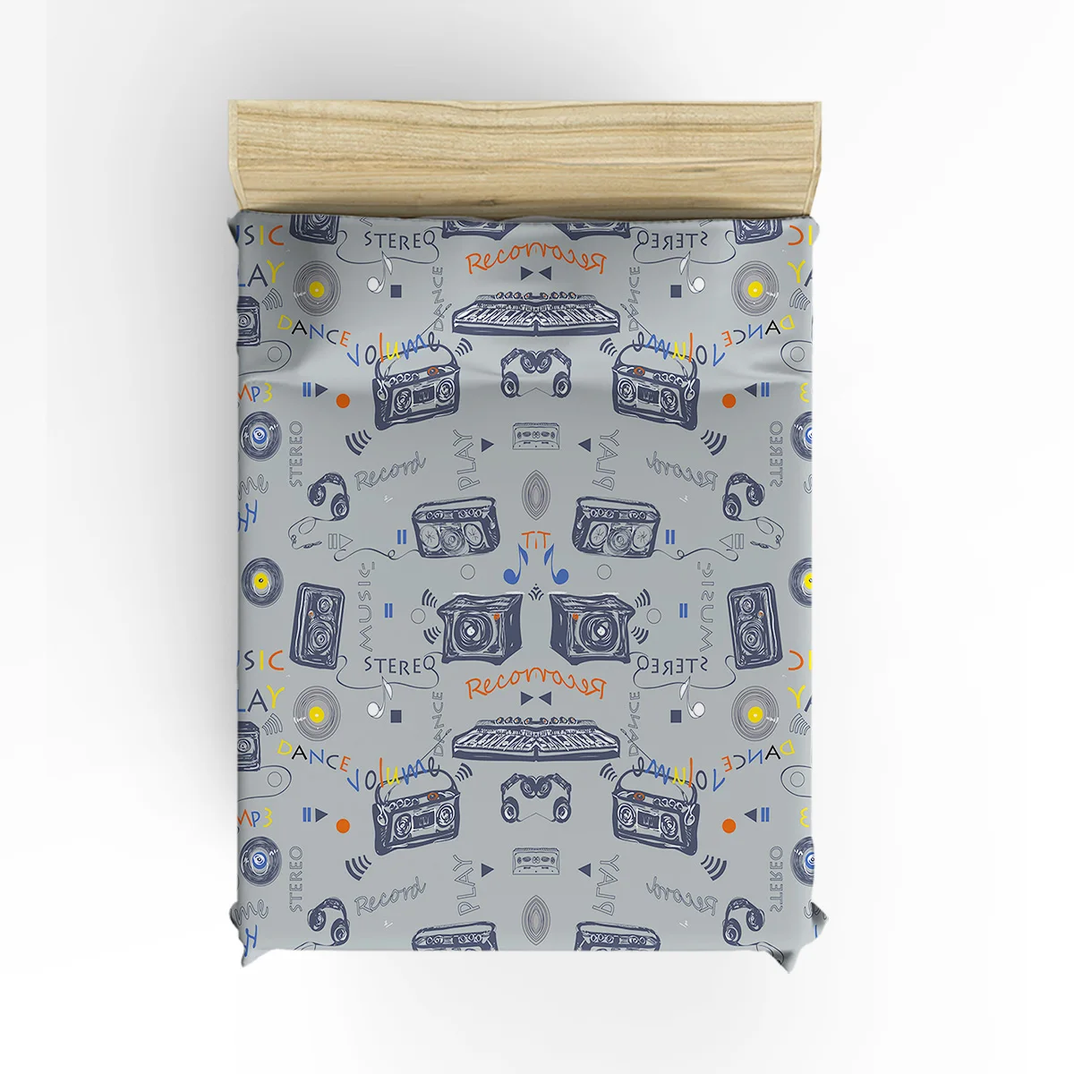 Music Doodle Decor Duvet Cover Set Cute Cartoon Funny Design Radio Vintage Retro Print 4 Piece Bedding Twin Queen | Дом и сад