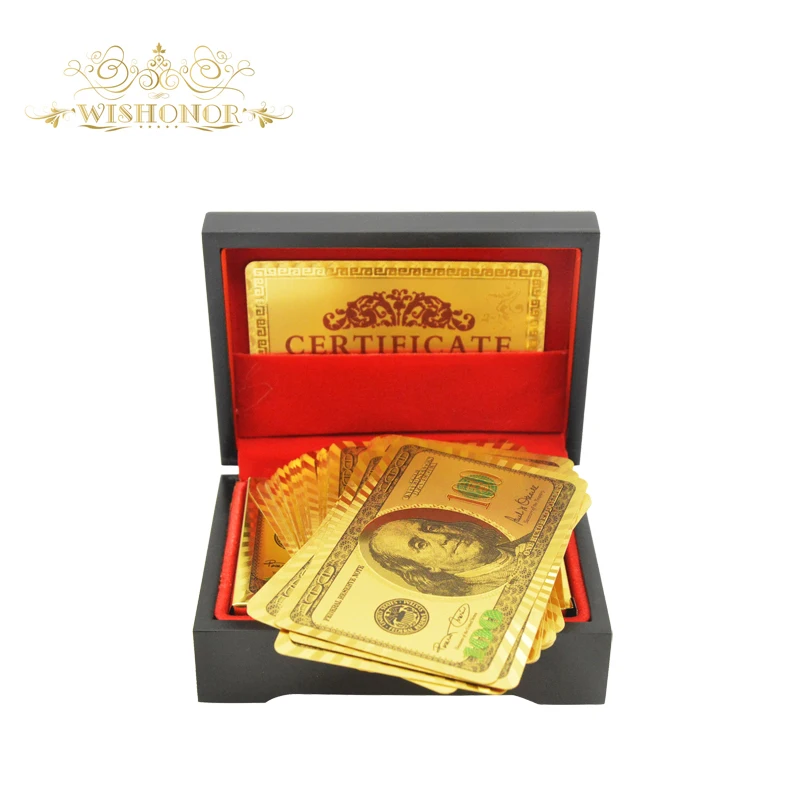 Новые 24K игральные карты цветные USD 100 доллар покерные в 99 9 позолоченные с