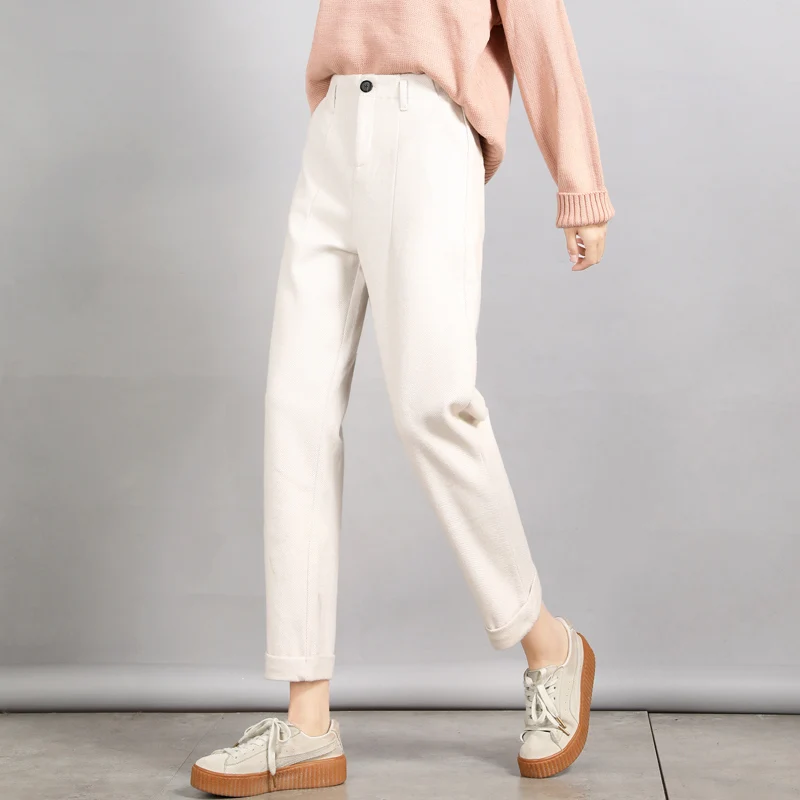Beige White WQJGR, модные женские брюки, осенние и зимние брюки, женские штаны-шаровары - Цвет: Beige White