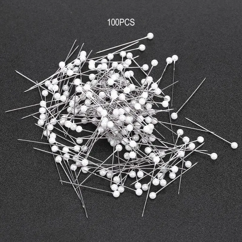 100pc Round Pearl Head Sewing Needles Stitch Pins Dressmaking Pins Wedding Bride Corsage Accessories Corsage Florists Sewing Pin