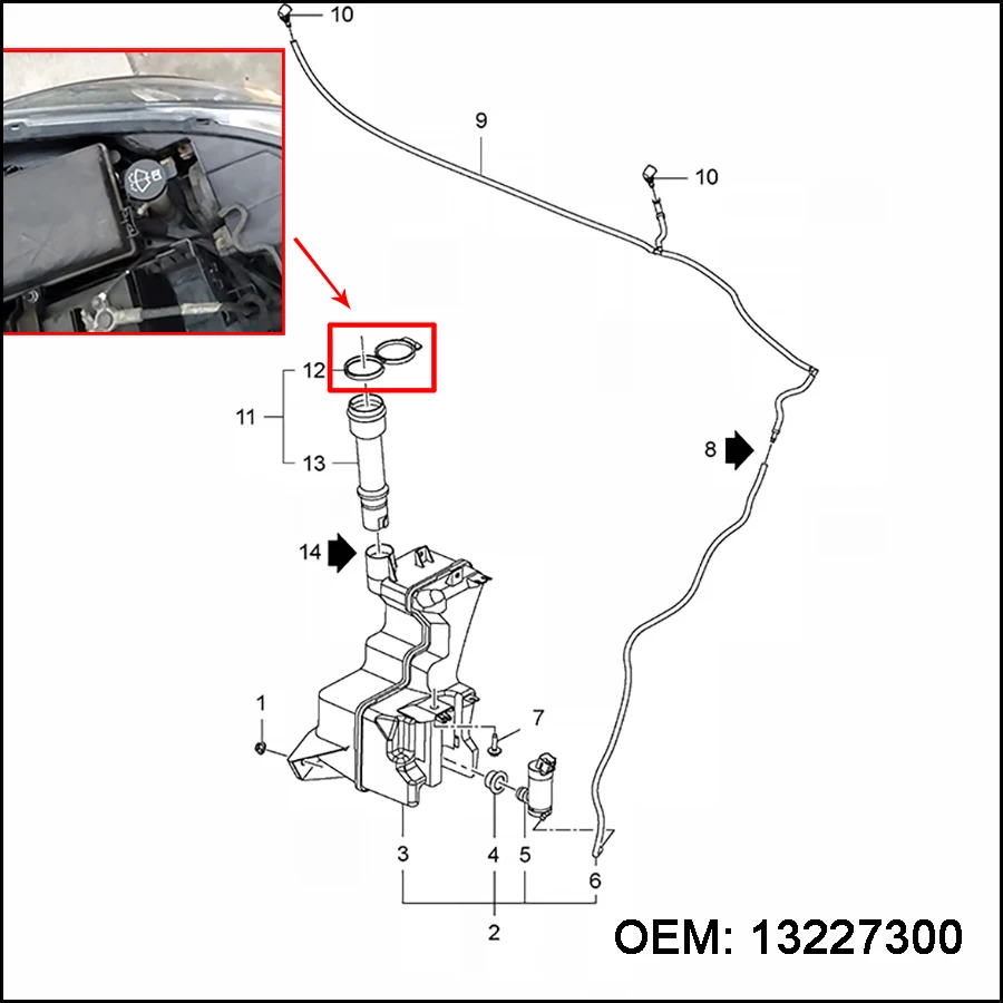 Бак для стеклоочистителя автомобилей Wooeight 13227300 подходит Chevrolet Colorado Cruze Malibu Buick caseso