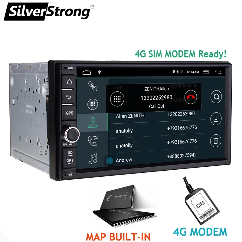 SilverStrong 7 дюймов Android9.0 Универсальный 2 DIN автомобильный DVD 4G интернет SIM модем автомобильный Радио Авто Стерео gps KD7000