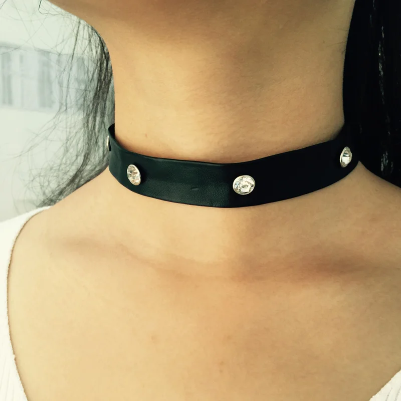 Новинка 2016 панк ожерелье искусственная кожа инкрустированный чокер со стразами