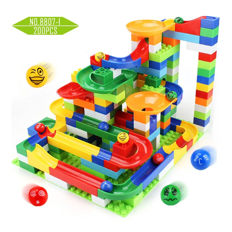 Совместим с блоками Duplos marble Racing Run лабиринт, Шариковая дорожка строительные блоки животные джунгли Воронка слайд большой кирпич детские игрушки - Цвет: 8807-1 200PCS