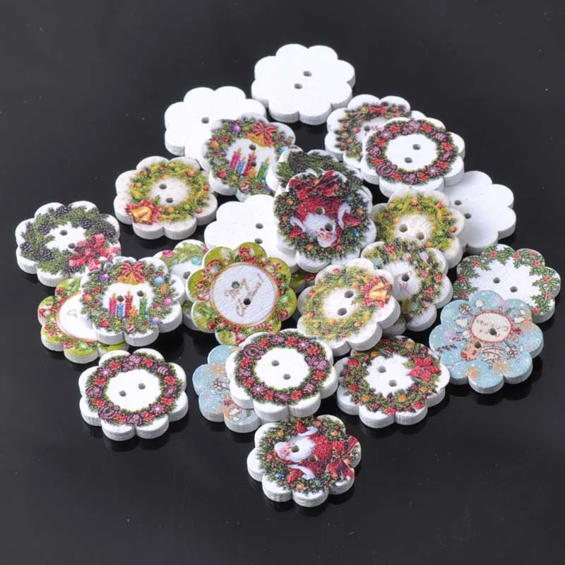 

Flower Shaped Christmas Painting Wood Decorative Buttons 20mm dugme Sewing Scrapbooking Craft Supplies 50pcs MT0342
