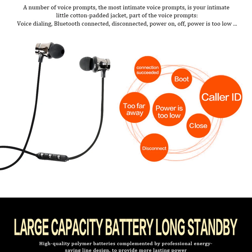 Wireless Bluetooth Earphones Metal Magnetic Stereo sports Bass Cordless Headset Earbuds With Microphone Earphones for all phone